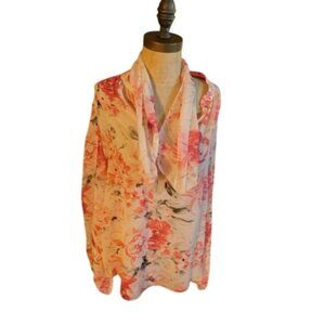 White House Black Market WHBM Size 14 Sheer Floral Career Blouse Top